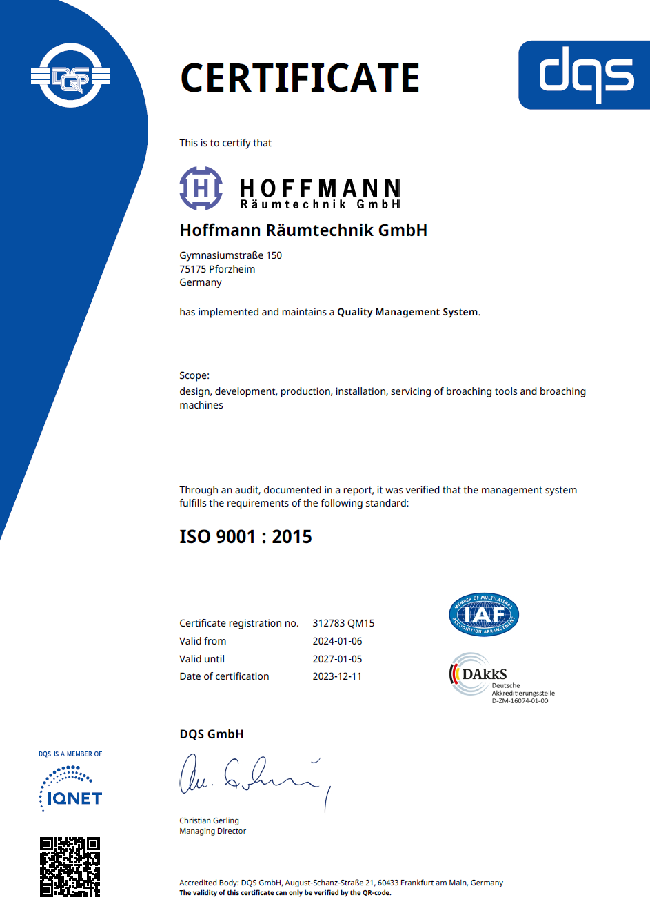 Hoffmann Räumtechnik GmbH - Quality Management System